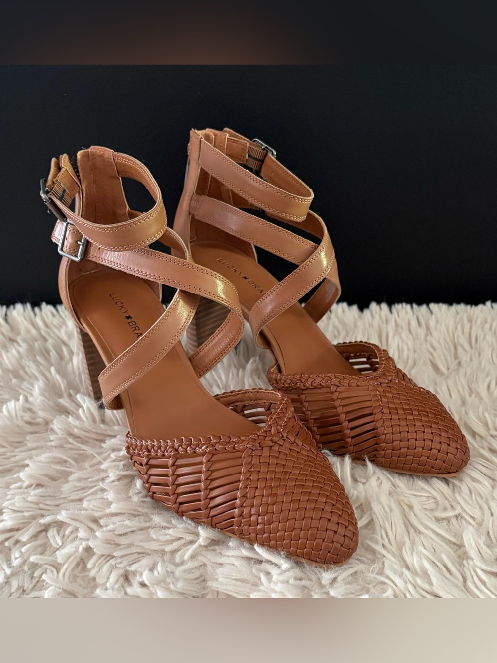 NEW Lucky Brand Womens Mollwin Heeled Pump Brown Leather Wedge Size 8.5 M